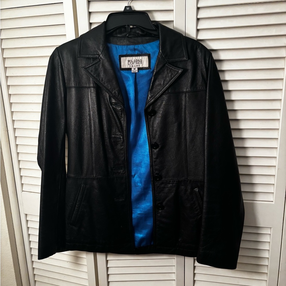 Wilsons Leather Black Jacket with Blue Lining